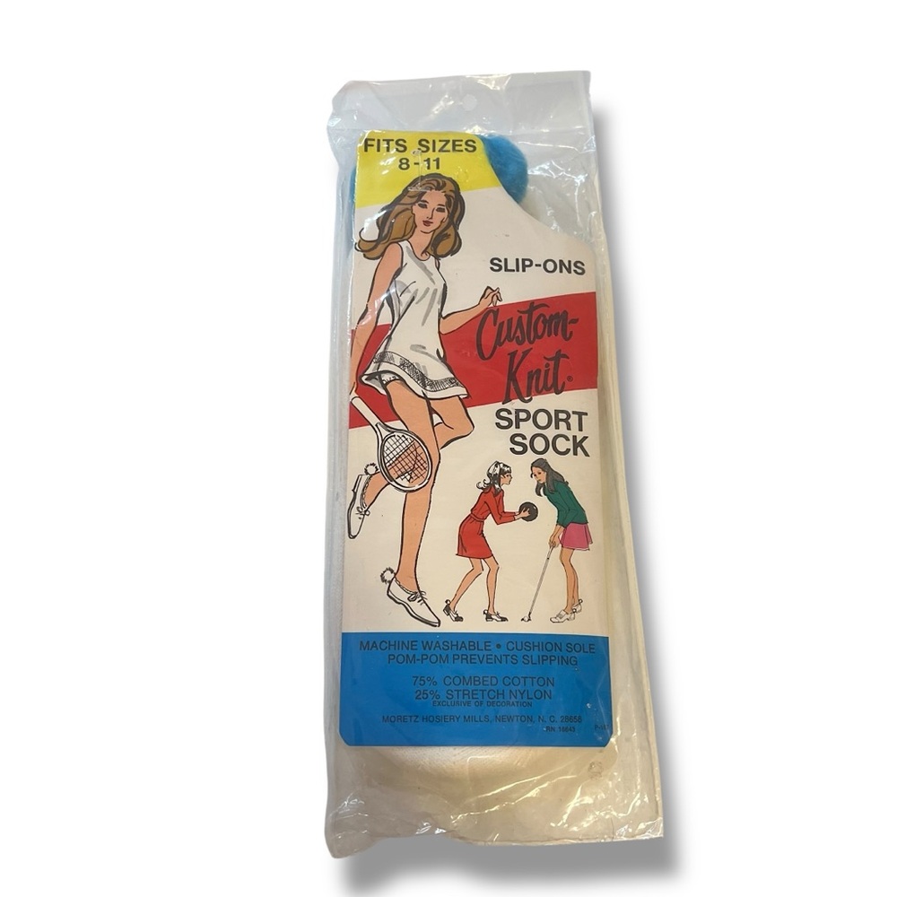 Rare True Vintage Athletic Pom Pom Socks New in Original Sealed Package:SKY BLUE